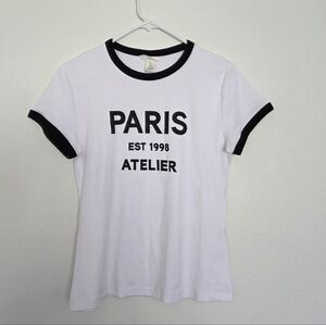 H&M White and Black Graphic Ringer Tee Size Small